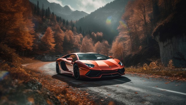 Lamborghini Aventador Autumn background