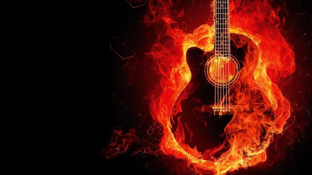 Flaming Guitar Black background