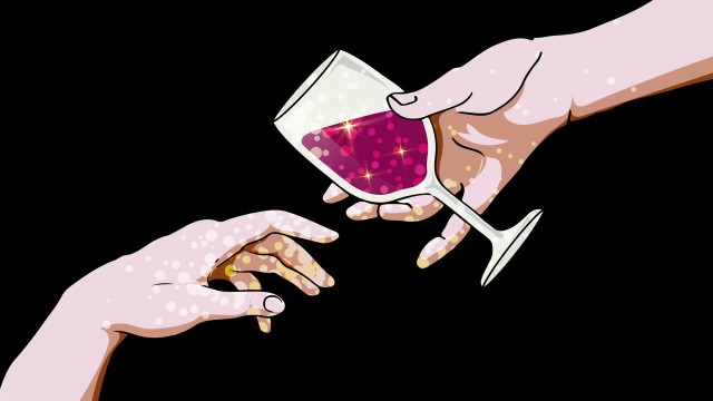 Pink wine Hands together