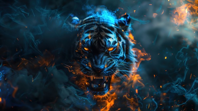 Roaring Tiger in Flames