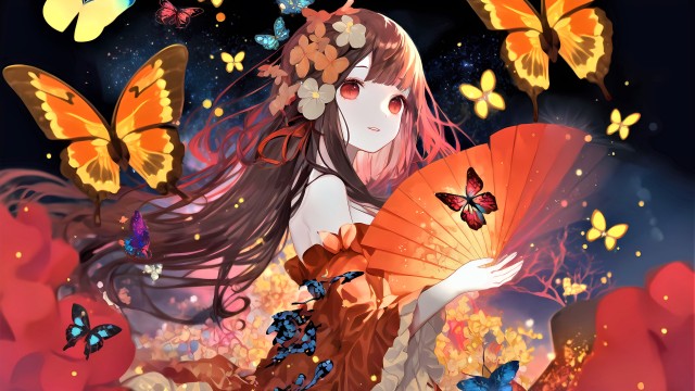Anime girl Butterflies
