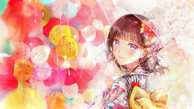 Anime girl Colorful background