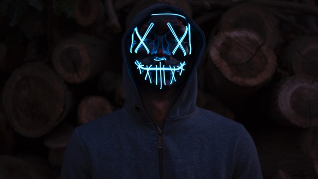 Man in LED mask iPhone