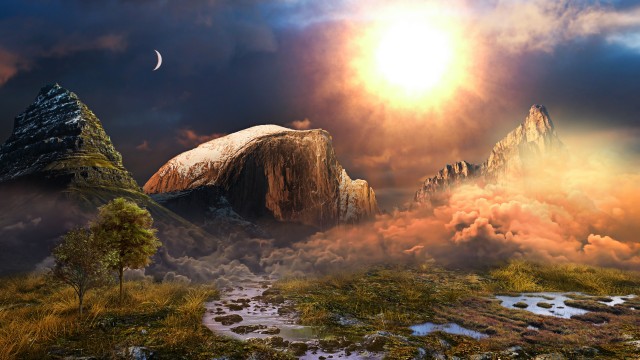 Crescent Moon Landscape