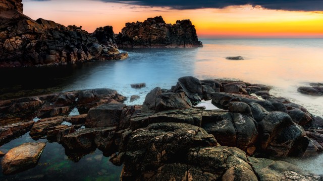 Rocky coast Sunset Orange