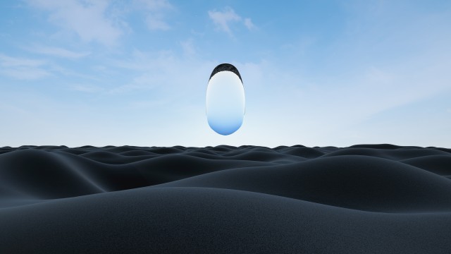 Surreal glass floating over desert