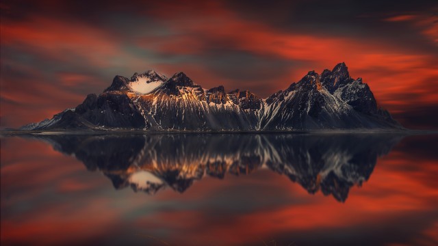 Vestrahorn mountain Sunset Orange
