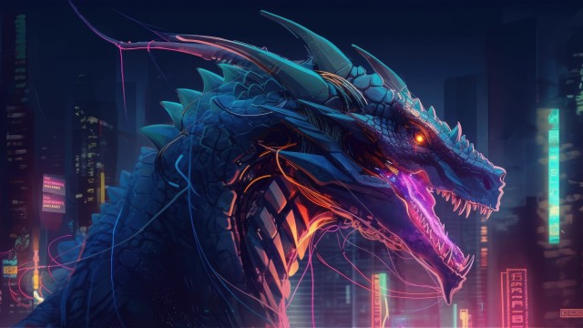 Neon Dragon Midjourney AI art