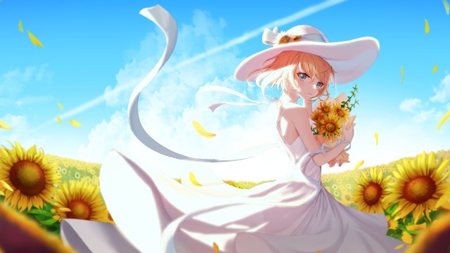 Anime girl Sunflowers