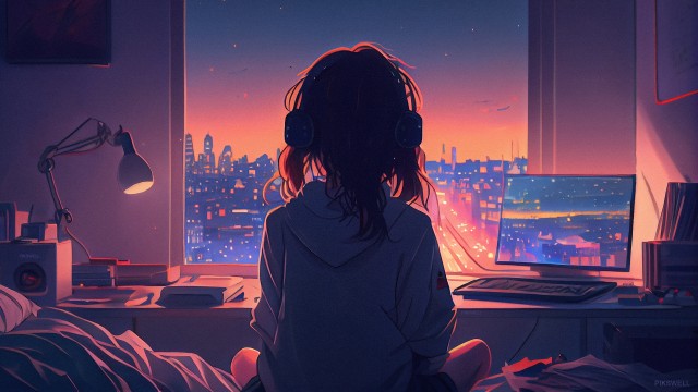 Anime Lofi girl Listening music