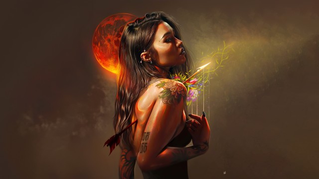 Red moon Fantasy girl