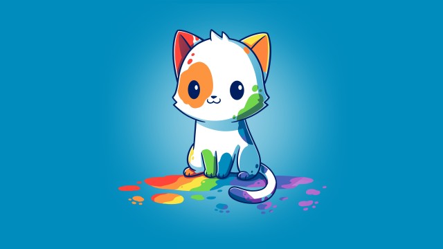Rainbow cat Blue background