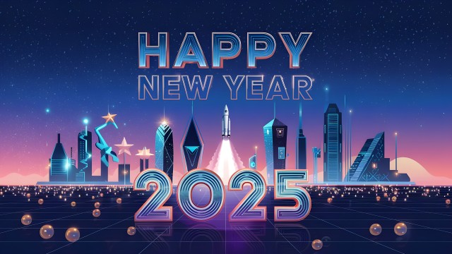Happy New Year 2025 Futuristic city